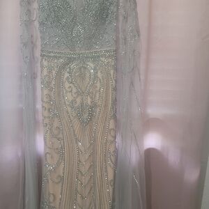 Elegant Silver Embellished Evening Gown